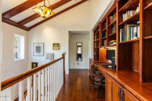 Home Office, Interior, Pendant Lights, Wooden Beams, Wood Texture Flooring