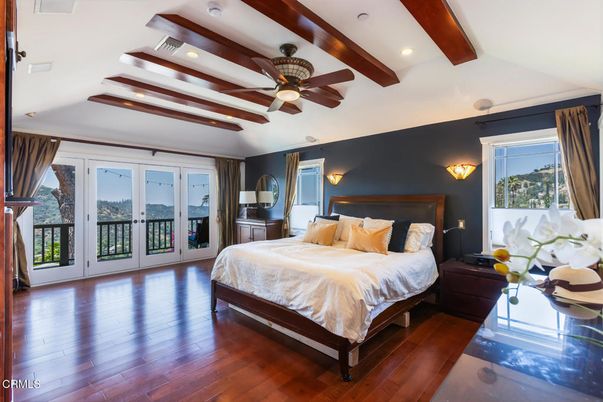 Bedroom, Interior, Recessed Lighting, Wooden Beams, Wood Texture Flooring