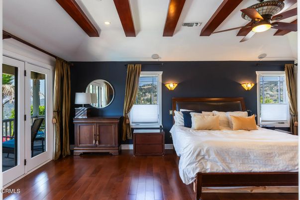 Bedroom, Interior, Recessed Lighting, Wooden Beams, Wood Texture Flooring