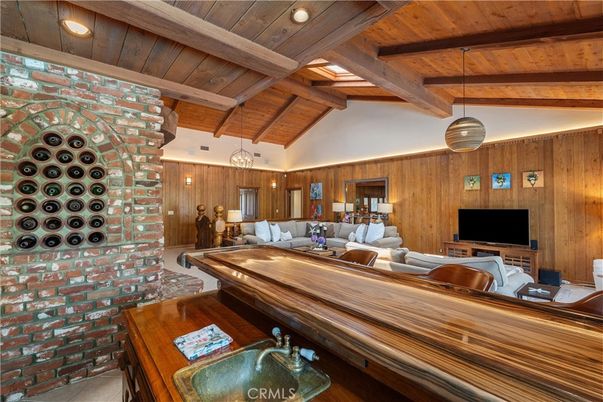 Interior, Living room, Pendant Lights, Stone Walls, Wooden Beams, Wooden Ceilings, Wooden Walls