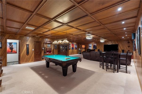 Billiard Table, Game Room, Interior, Recessed Lighting, Wooden Ceilings, Wooden Walls
