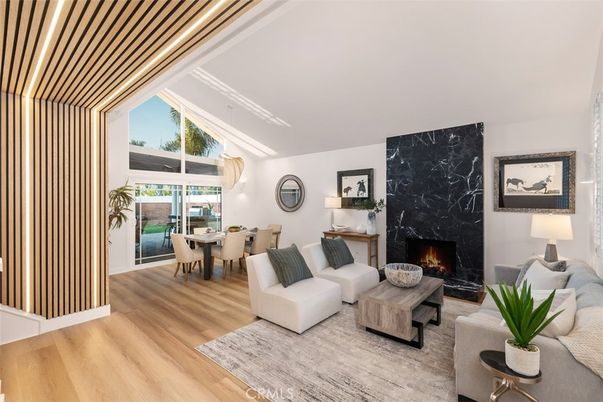 Dining room, Fireplace, Interior, Living room, Wood Texture Flooring