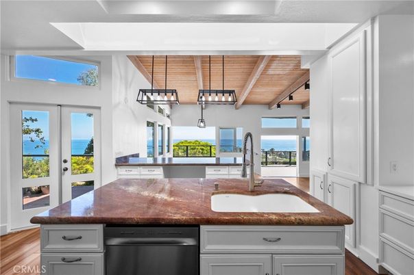 Interior, Kitchen, Pendant Lights, Water, Wooden Beams, Wooden Ceilings, Wood Texture Flooring
