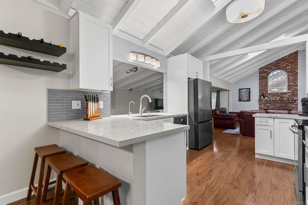 Interior, Kitchen, Living room, Stone Walls, Wood Texture Flooring