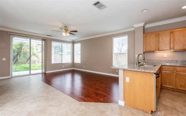 Empty room, Interior, Kitchen, Recessed Lighting, Wood Texture Flooring
