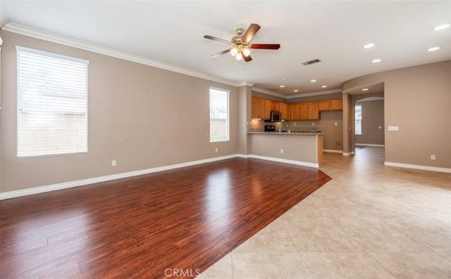 Empty room, Interior, Kitchen, Recessed Lighting, Wood Texture Flooring