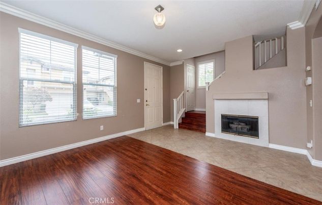 Empty room, Fireplace, Interior, Recessed Lighting, Wood Texture Flooring