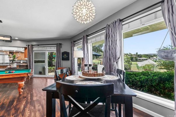 Billiard Table, Dining room, Interior, Kitchen, Recessed Lighting, Wood Texture Flooring