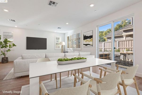 Dining room, Interior, Living room, Recessed Lighting, Wood Texture Flooring