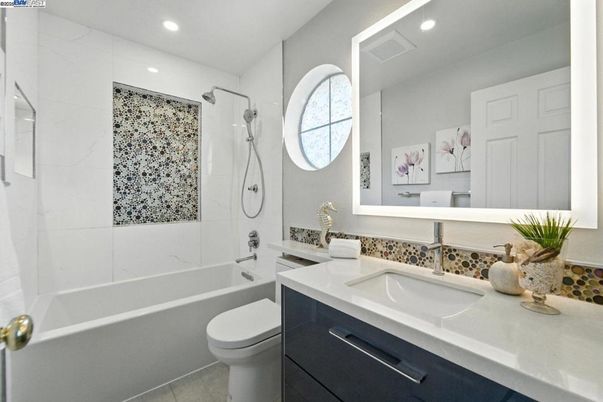 Bathroom, Interior, Marble Walls, Recessed Lighting