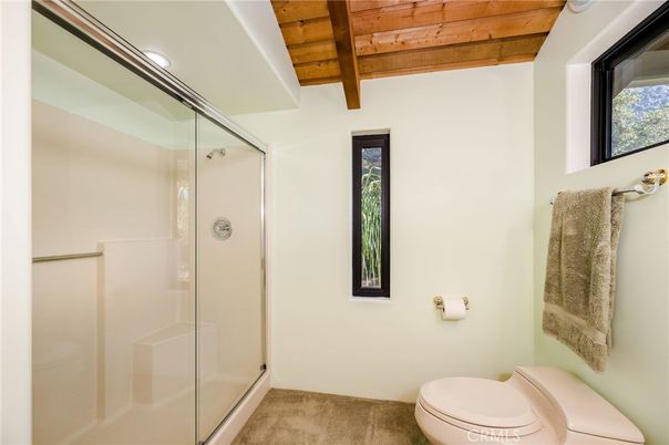 Bathroom, Glass Shower, Interior, Recessed Lighting, Wooden Beams, Wooden Ceilings