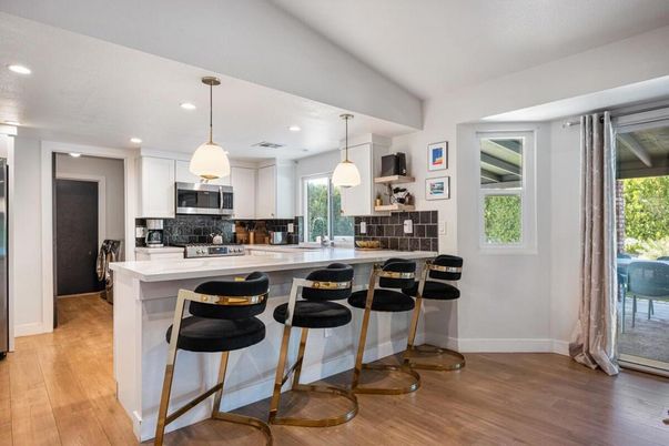 Interior, Kitchen, Pendant Lights, Recessed Lighting, Wood Texture Flooring