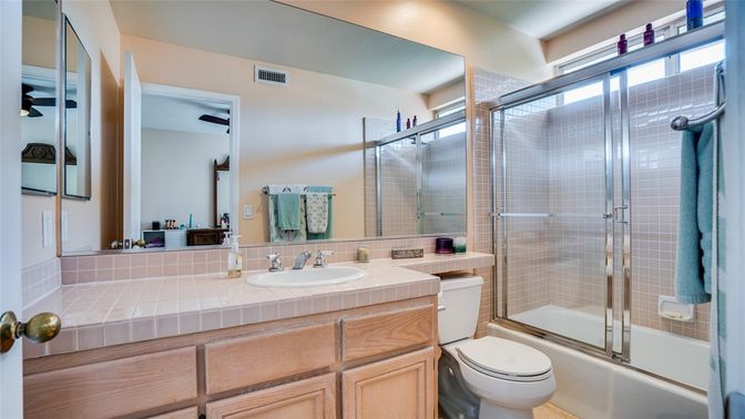 Bathroom, Glass Shower, Interior, Tile Countertops
