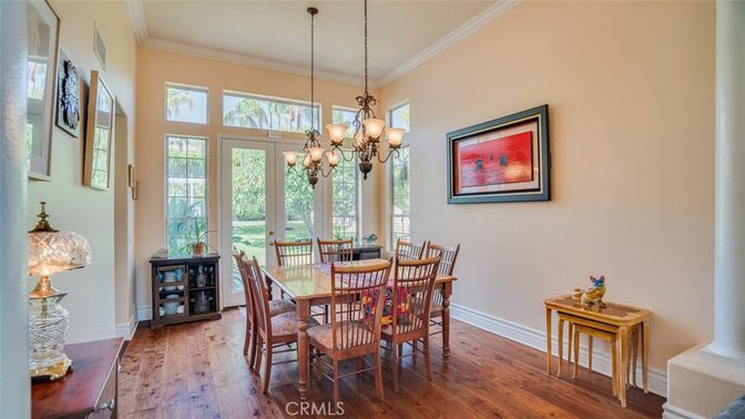 Chandelier, Dining room, Interior, Wood Texture Flooring