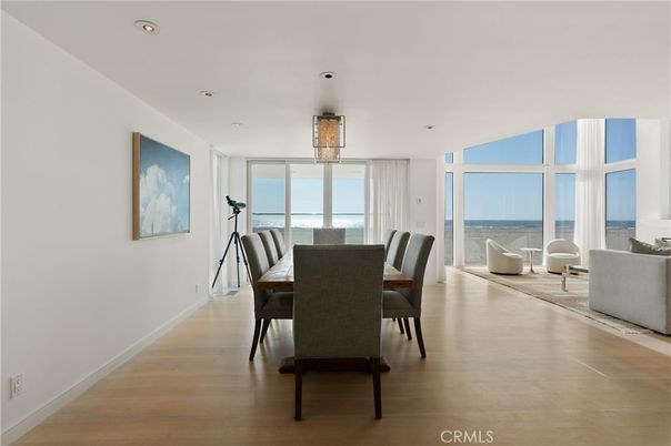 Dining room, Interior, Living room, Recessed Lighting, Water, Wood Texture Flooring