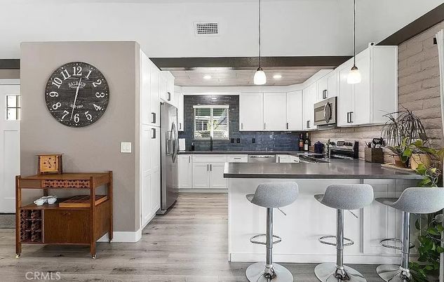 Interior, Kitchen, Pendant Lights, Stainless Steel Appliances, Wood Texture Flooring