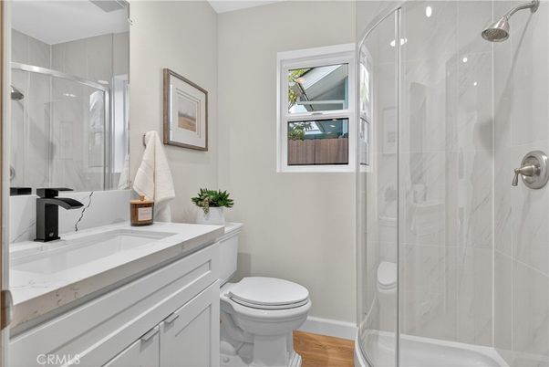Bathroom, Glass Shower, Interior, Wood Texture Flooring