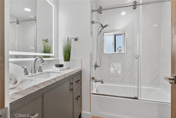 Bathroom, Glass Shower, Interior, Marble Walls, Recessed Lighting