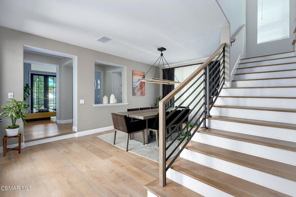 Dining room, Interior, Pendant Lights, Wood Texture Flooring