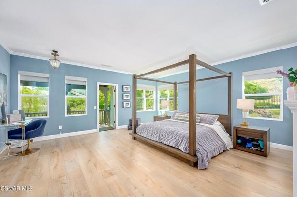 Bedroom, Interior, Pendant Lights, Wood Texture Flooring