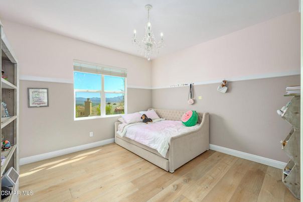 Bedroom, Chandelier, Interior, Wood Texture Flooring