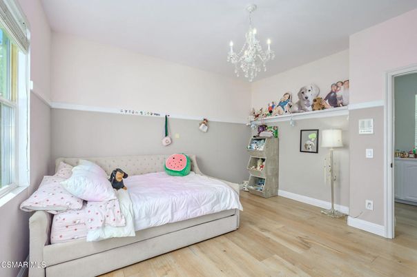 Bedroom, Chandelier, Interior, Wood Texture Flooring