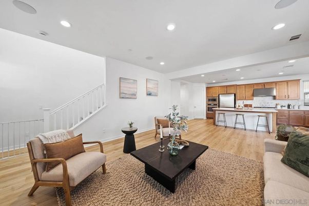Interior, Kitchen, Living room, Recessed Lighting, Stainless Steel Appliances, Wood Texture Flooring