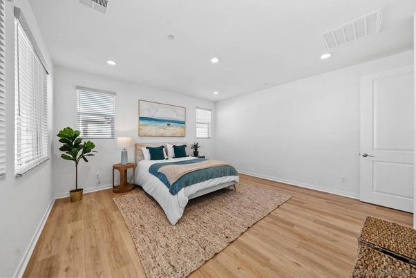 Bedroom, Interior, Recessed Lighting, Wood Texture Flooring