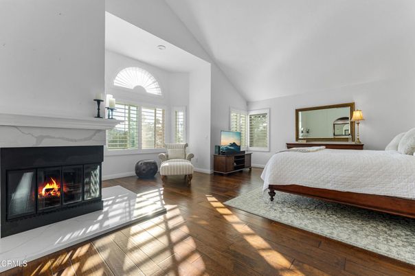 Bedroom, Fireplace, Interior, Wood Texture Flooring