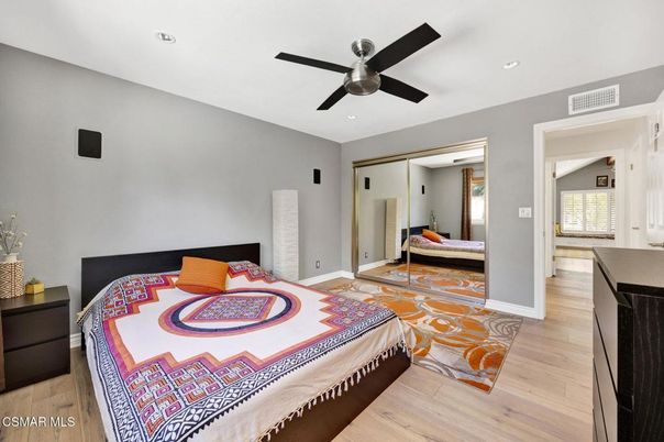 Bedroom, Interior, Recessed Lighting, Wood Texture Flooring