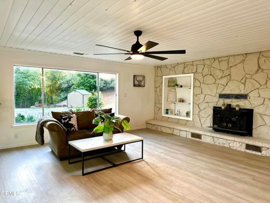 Fireplace, Interior, Living room, Stone Walls, Wood Texture Flooring
