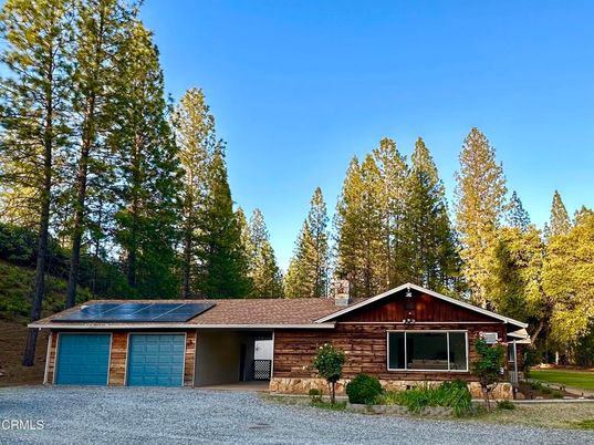 Attached, Backyard, Exterior, Facade, Solar Panels, Log Home