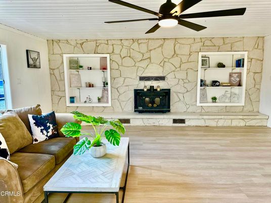 Fireplace, Interior, Living room, Stone Walls, Wood Texture Flooring