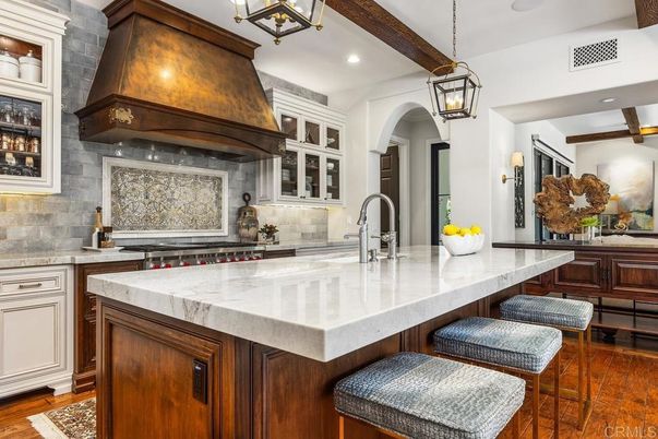 Interior, Kitchen, Pendant Lights, Recessed Lighting, Stainless Steel Appliances, Wooden Beams, Wood Texture Flooring