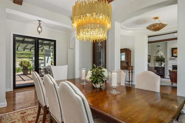 Chandelier, Dining room, Fireplace, Interior, Wood Texture Flooring