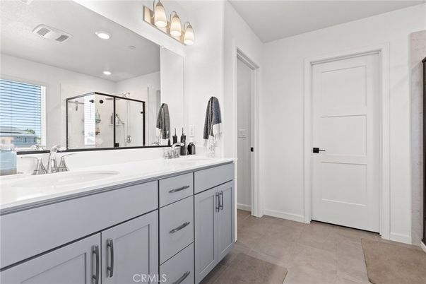 Bathroom, Dual Sink Vanities, Glass Shower, Interior, Recessed Lighting