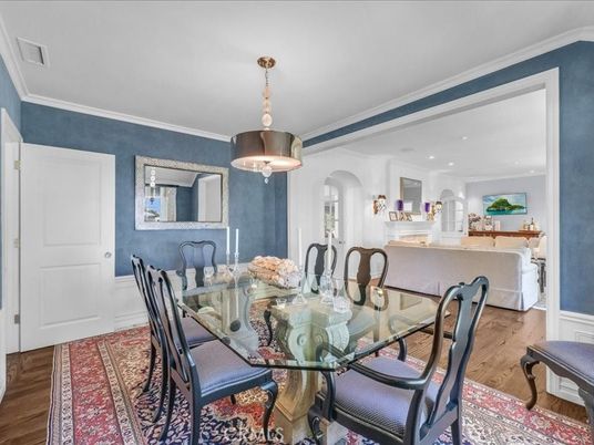 Dining room, Interior, Living room, Recessed Lighting, Wood Texture Flooring