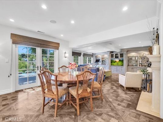 Dining room, Interior, Living room, Recessed Lighting, Wood Texture Flooring