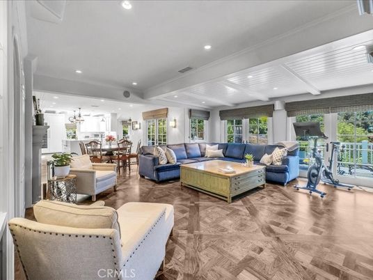 Dining room, Fitness Equipment, Interior, Living room, Recessed Lighting, Wood Texture Flooring