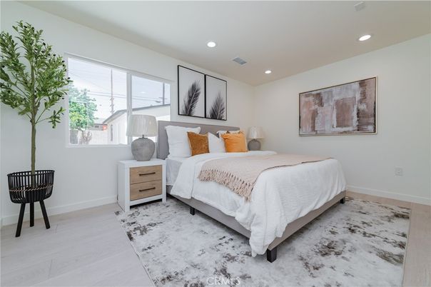 Bedroom, Interior, Recessed Lighting, Wood Texture Flooring