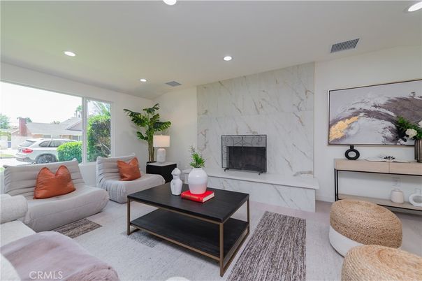 Fireplace, Interior, Living room, Marble Walls, Recessed Lighting