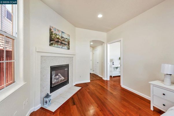 Fireplace, Interior, Recessed Lighting, Wood Texture Flooring