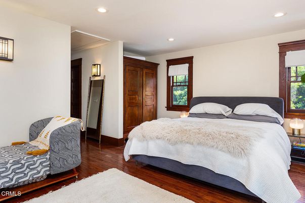 Bedroom, Interior, Recessed Lighting, Wood Texture Flooring
