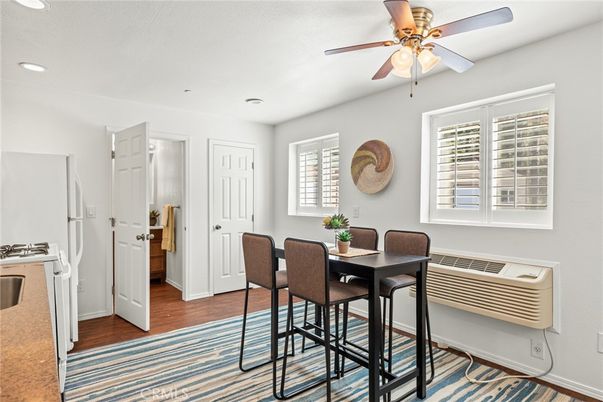 Dining room, Interior, Recessed Lighting, Wood Texture Flooring