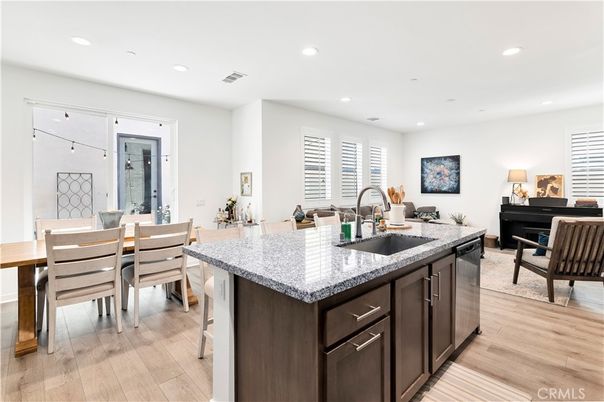 Dining room, Interior, Kitchen, Living room, Recessed Lighting, Wood Texture Flooring