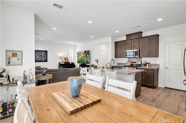 Dining room, Interior, Kitchen, Living room, Recessed Lighting, Wood Texture Flooring