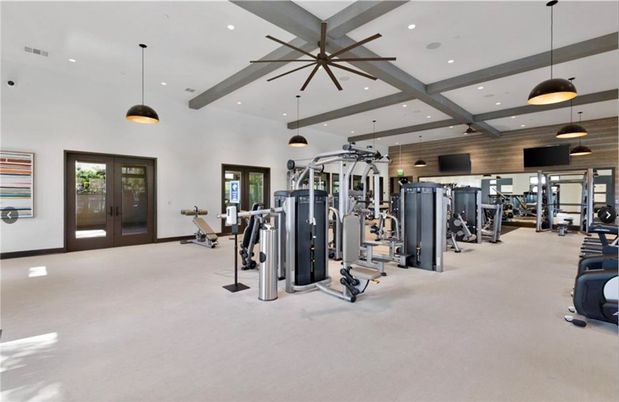 Fitness Equipment, Gym, Interior, Pendant Lights, Recessed Lighting, Wooden Beams