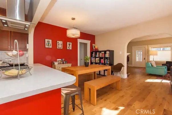 Dining room, Interior, Kitchen, Living room, Pendant Lights, Wood Texture Flooring