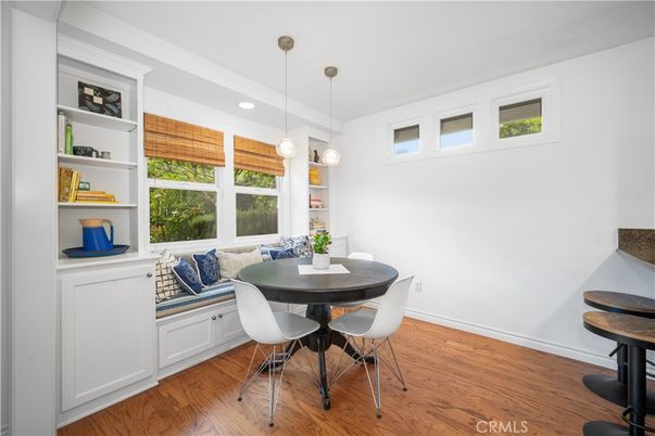 Dining room, Interior, Pendant Lights, Recessed Lighting, Wood Texture Flooring