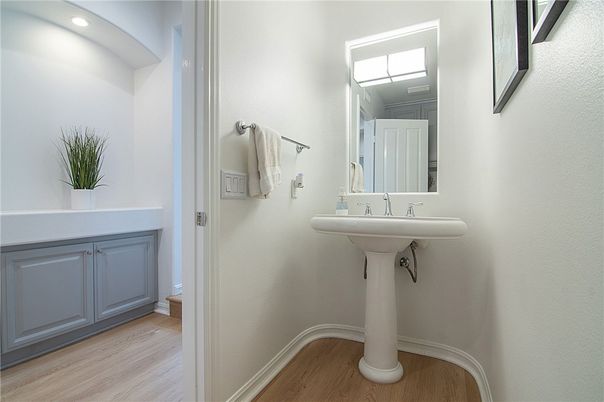 Bathroom, Interior, Recessed Lighting, Wood Texture Flooring